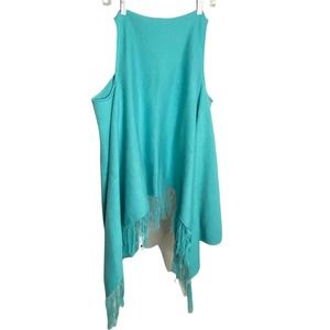 Initials Inc. Women's Fringe Poncho Cape "S" Initial Teal Sleeveless Sz S